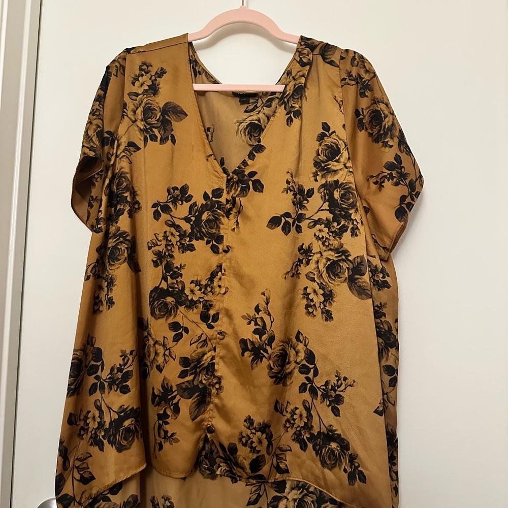 torrid Mustard and Black Floral Wrap Blouse